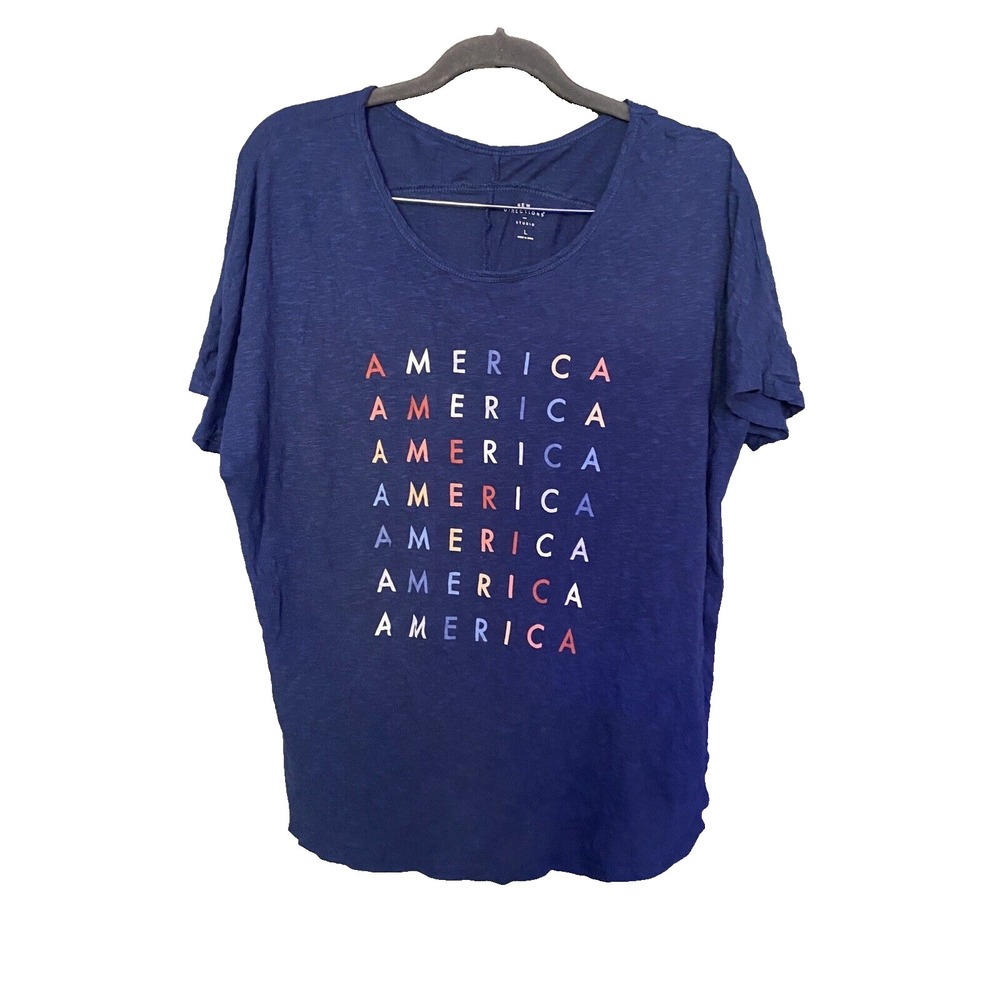 New Directions Studio 4th of July T‑Shirt Women's Large Blue USA Patriotic Tee
